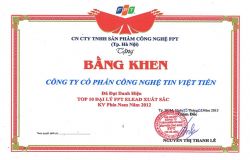 Tin Việt Tiến Nhận Bằng Khen Top 10 Đại Lý Xuất Sắc Nhất FPT ELEAD Năm 2012