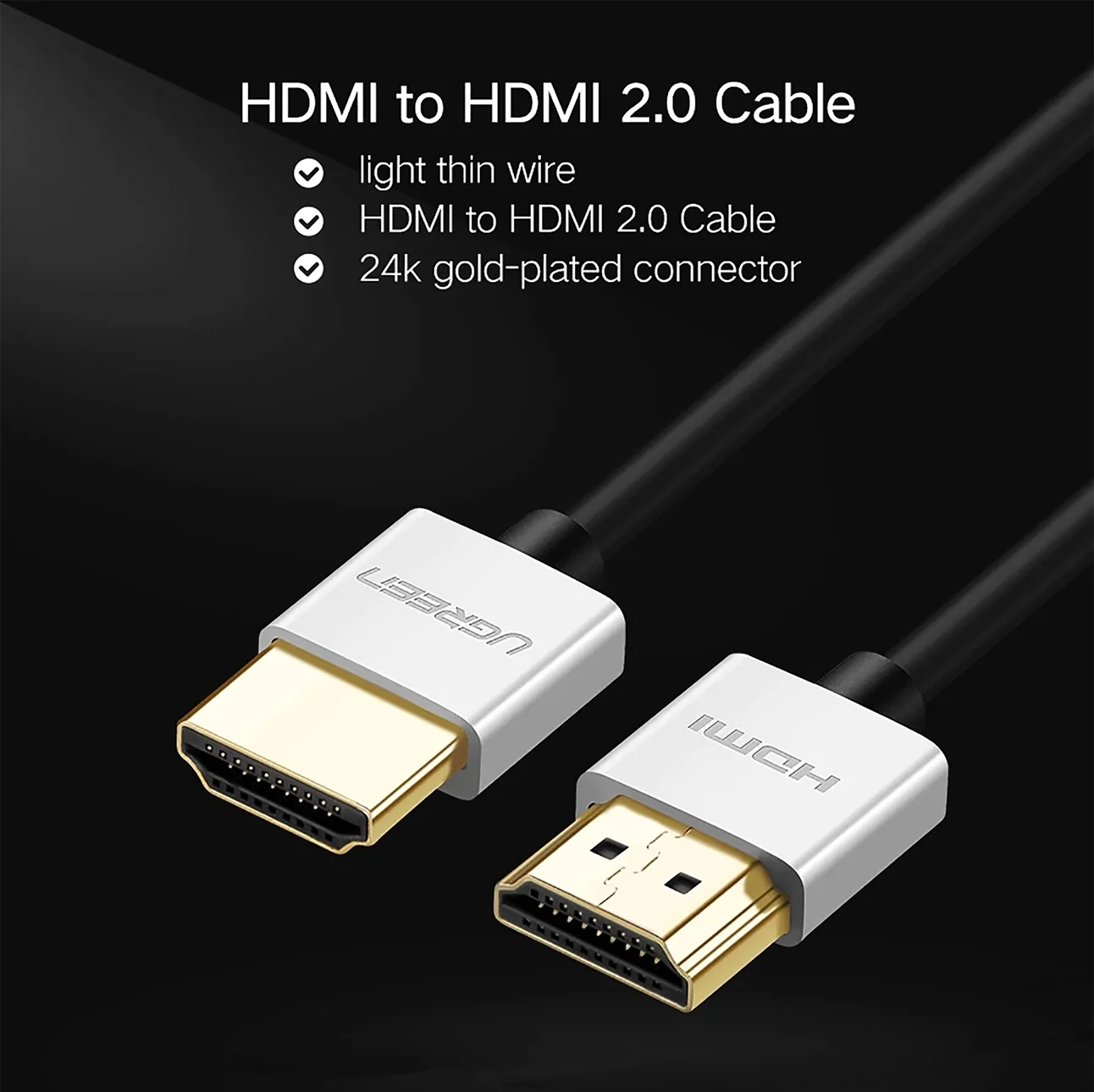 Cáp HDMI 2.0 siêu mỏng dài 0,5M hỗ trợ 4K, 3D Chính hãng Ugreen 30475 cao cấp