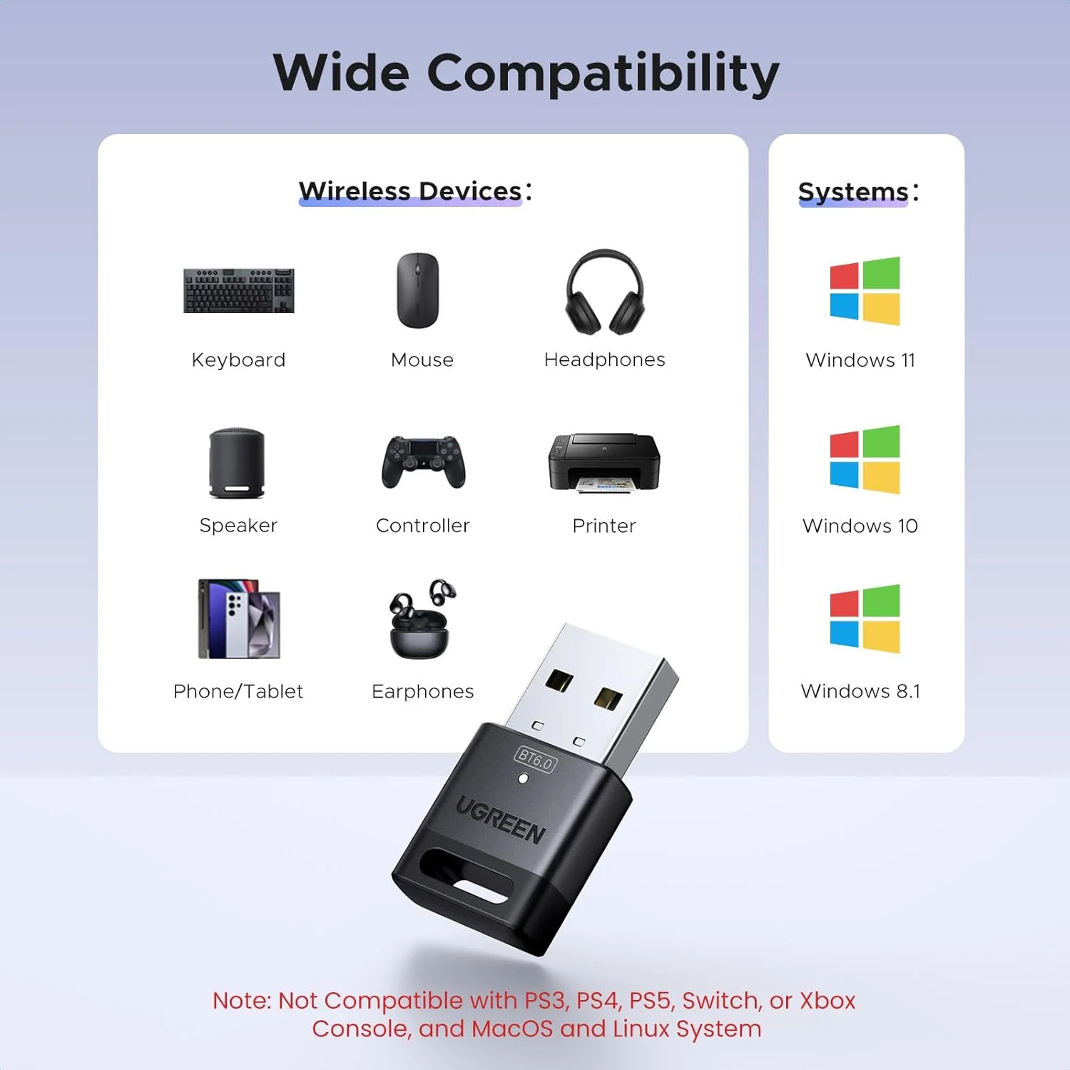 Thiết bị nhận Bluetooth USB 6.0, màu đen Ugreen (75073)