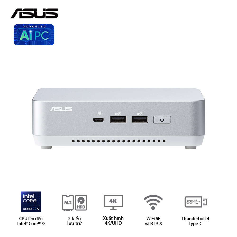 PC Asus NUC 14 PRO Tall RNUC14RVSU5 (U5- 125H | 2xNVMe | 2x HDMI 2.1 | 2x DP 1.4a | VESA MOUNT | WHITE)